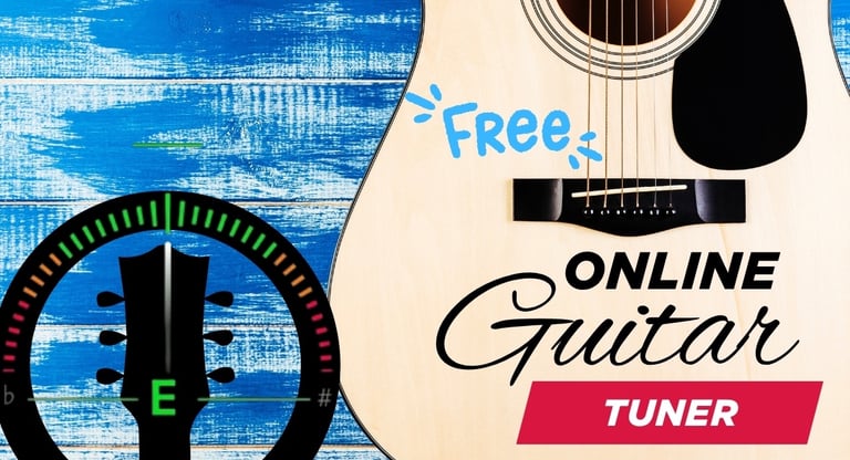 Acoustic guitar with a digital tuner interface for a free online guitar tuner tool.