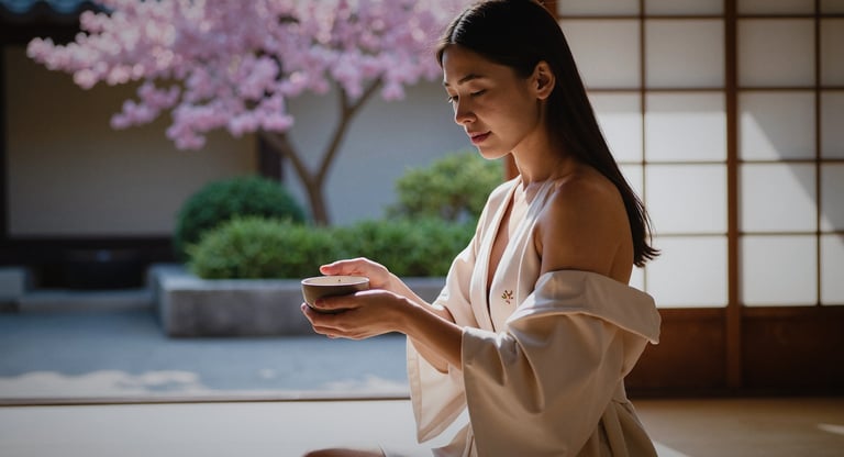 Flux - a japanese woman sitting on a bench in a room