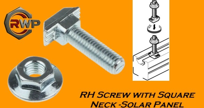 Round head screw with square neck for secure solar panel mounting