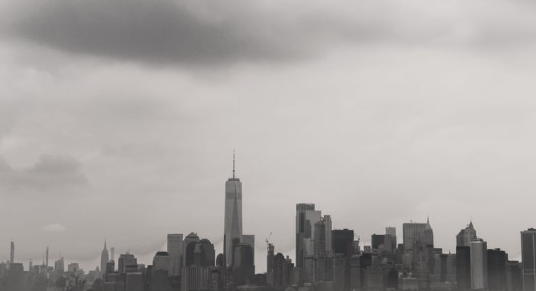 skyline di new york in bianco e nero da lontano dell'intera città