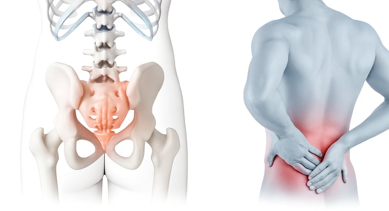 3D animation of hip pain showing joint space narrowing from osteoarthritis.
