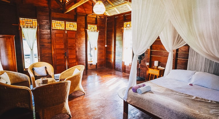 Toska spacious bungalow interior with seating area and rustic design