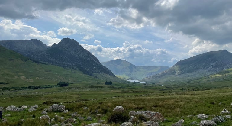 view of Tryfan on the way down from the top of the Carnedd mountains