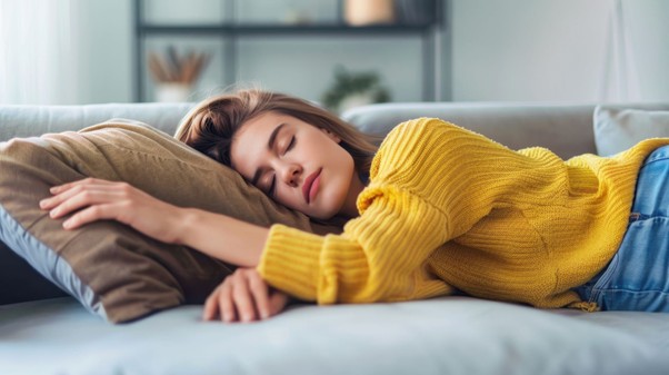 Mujer durmiendo en un sofá 