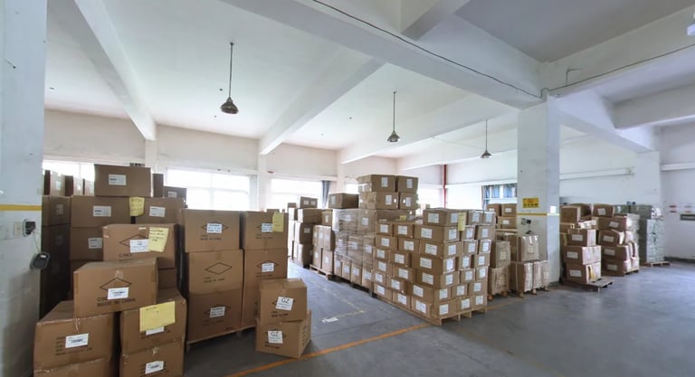 Goods are neatly arranged on the shelves in the factory warehouse, with clear labels