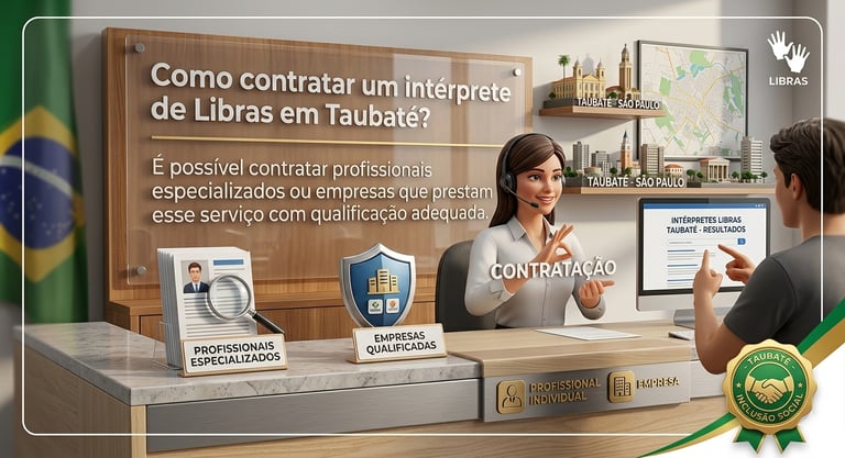 Balcão de atendimento "Como contratar um intérprete de Libras em Taubaté?"
