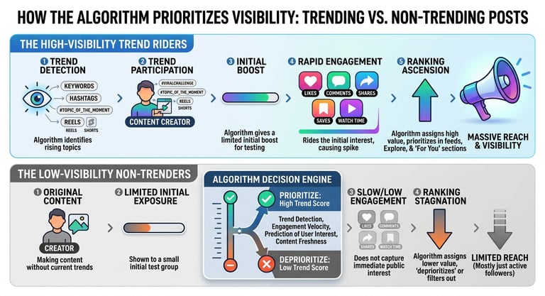How Algorithm Prioritizes Visibility: Trending VS Non-Trending Posts Generated by Google Gemini