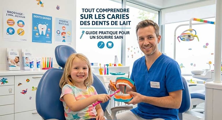 Image dentiste et enfant pour comprendre la carie sur dent de lait