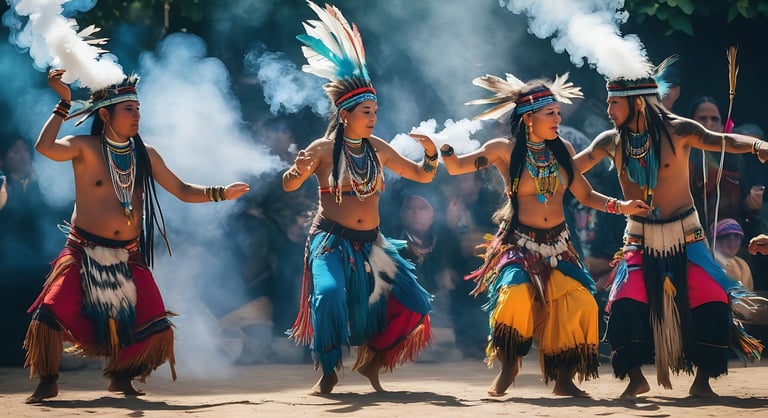 a group of people in native American Indian headdresses