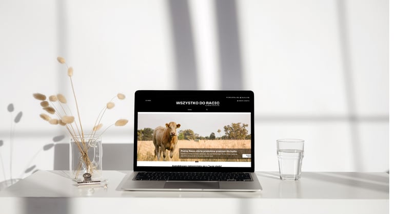 Laptop z otwartą stroną internetową sklepu wszystkodoracic.pl, oferującego produkty do korekcji raci