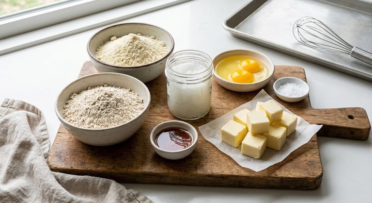 Low-calorie gluten-free croissant ingredients using almond flour and light butter.