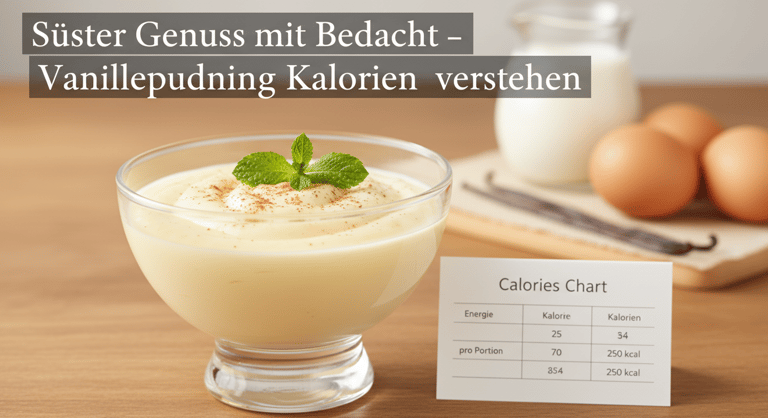 Cremiger Vanillepudding in einer Glasschale mit Vanilleschote und Minzblatt, serviert auf Holztisch,