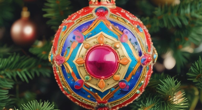 a colorful round Christmas tree ornament
