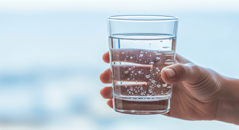 a person holding a glass of water