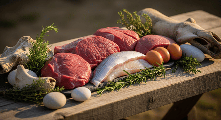a bunch of meat and vegetables on a table
