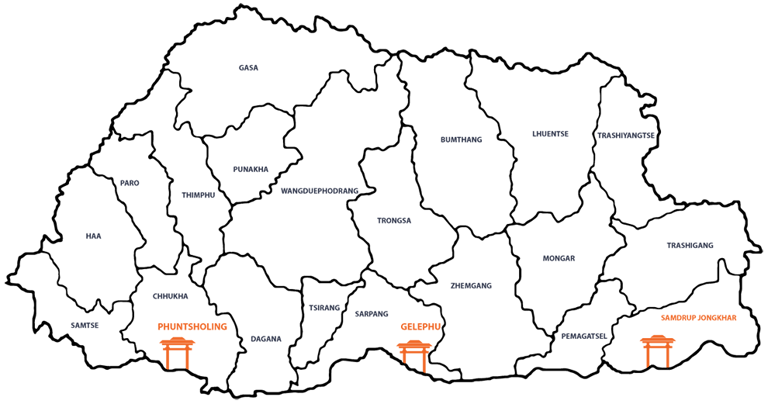 map-of-bhutan-with_points-for-entry-and-exit-by-land-travel