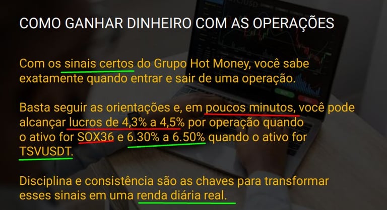 Empresa promete lucros diários em minutos com supostas operações forex e com criptomoedas dentro da