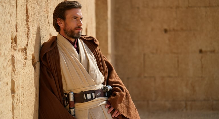 a man in a robe and a rober with a belt