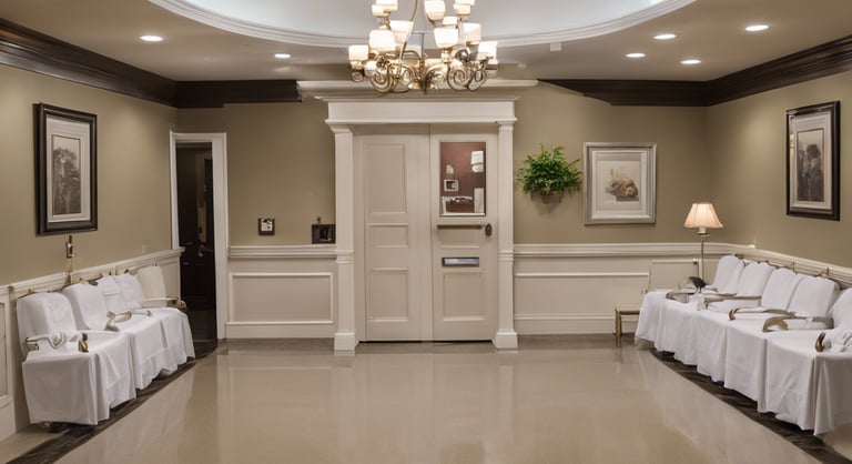 a room with a chandelier and a chandelier