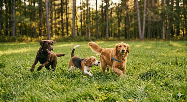 dogs playing in grass
