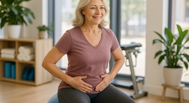 An elderly woman doing pelvic floor exercises