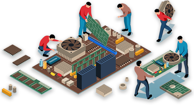 a group of people working on a computer