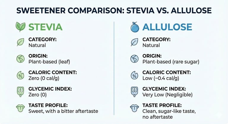 Comparison table between Stevia and Allulose