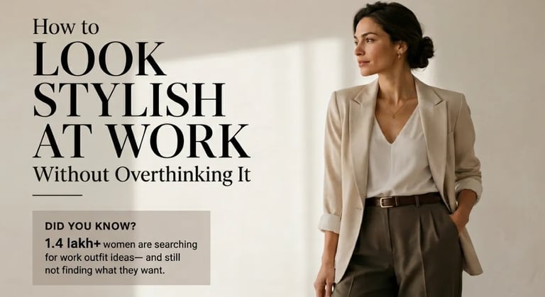 how to look stylish at work without overthinking — woman in smart casual business outfit.