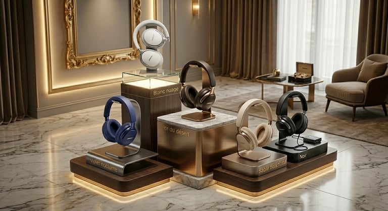Toutes les couleurs du casque Bose Quietcomfort Ultra de 2ème génération présenté sur un piédestal