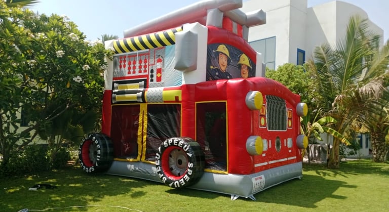 fire station them bouncy castle, fire station bouncy castle