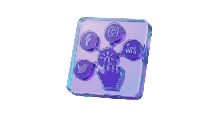 3D glass icon representing our expert social media management services