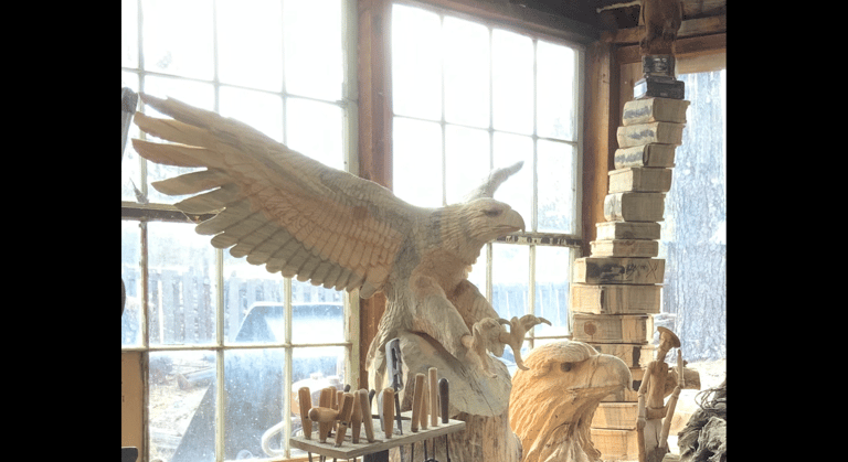 American bald Eagle carved ponderosa pine