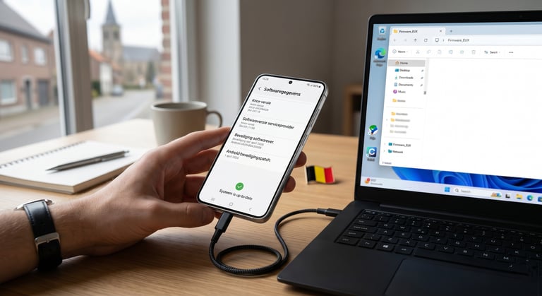 Handmatige Android update van een Samsung S23 via een laptop met Odin firmware software in Schulen.