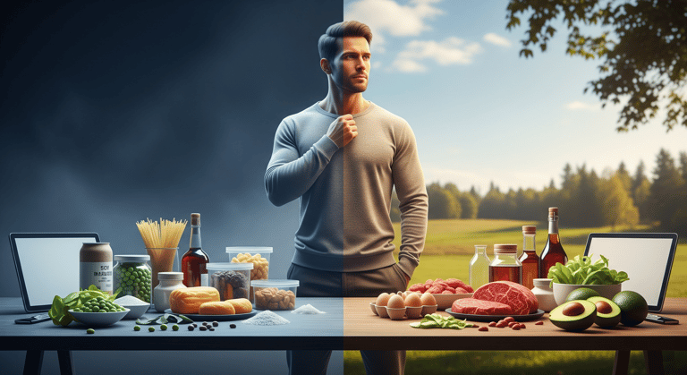 a man standing at a table with food and drinks