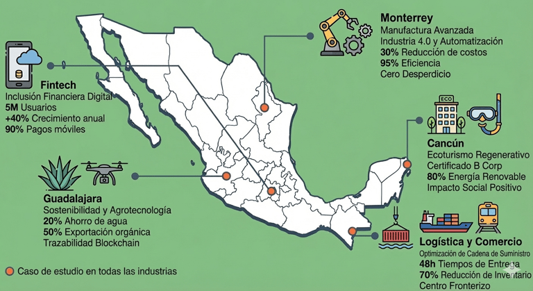 Mapa de México con ejemplos marketing digital efectivo en PyMEs mexicanas 2025