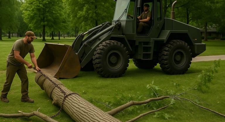 tree removal with chain and tractor