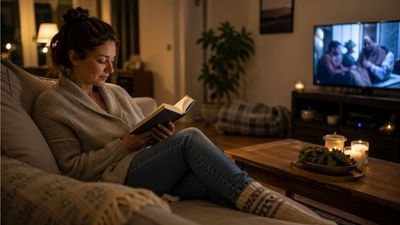 Atividade de listening em inglês sobre rotina em casa à noite e cômodos da casa.