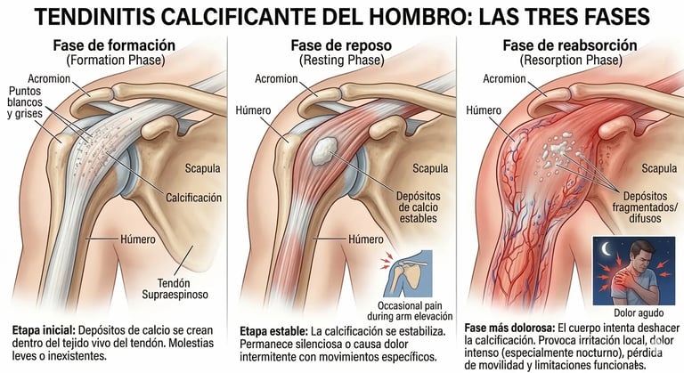 Fases de evolución de una calcificación de hombro