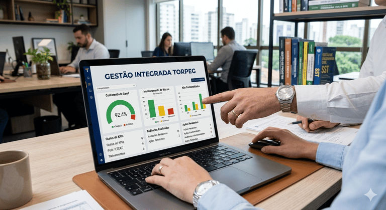 Gráfico de cruzamento de dados eSocial SST e gestão integrada Torpeg.