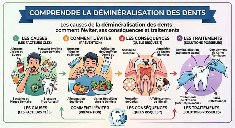 Infographie déminéralisation dentaire causes et conséquences