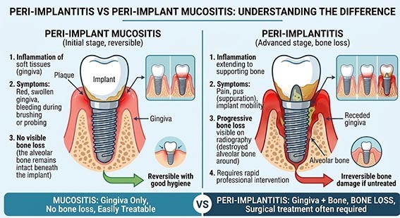 infographic Peri-implantitis definition and difference with peri-implant mucositis