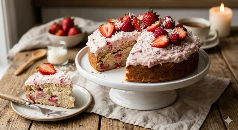 Bolo de Coco com Morango Low Carb
