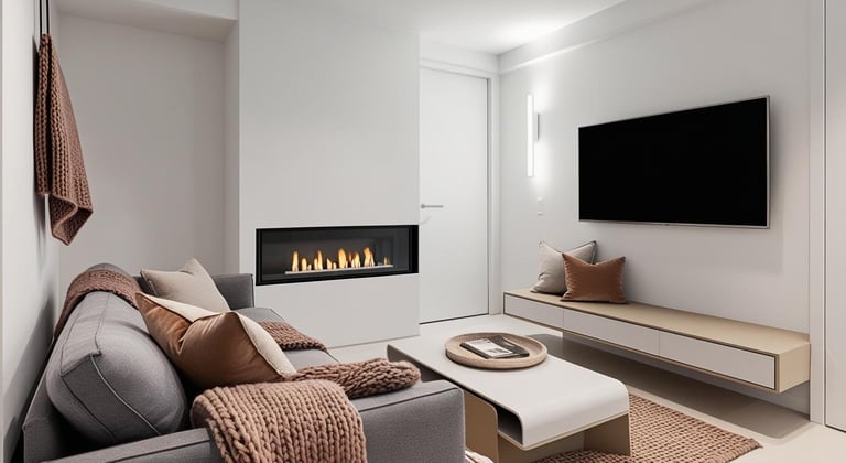 Moderní obývací pokoj v menší novostavbě