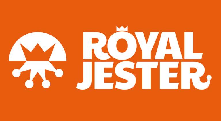 Horizontal lockup with logomark on the left and wordmark on the right. White on orange background.