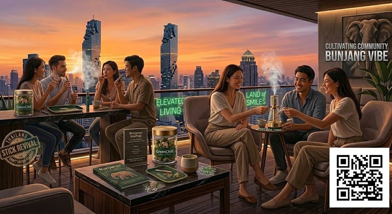 Best weed Bangkok premium cannabis lifestyle with city skyline and high quality strains for expats and tourists in Thailand