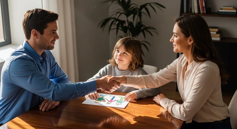 Representação de acordo familiar sobre pensão alimentícia e guarda