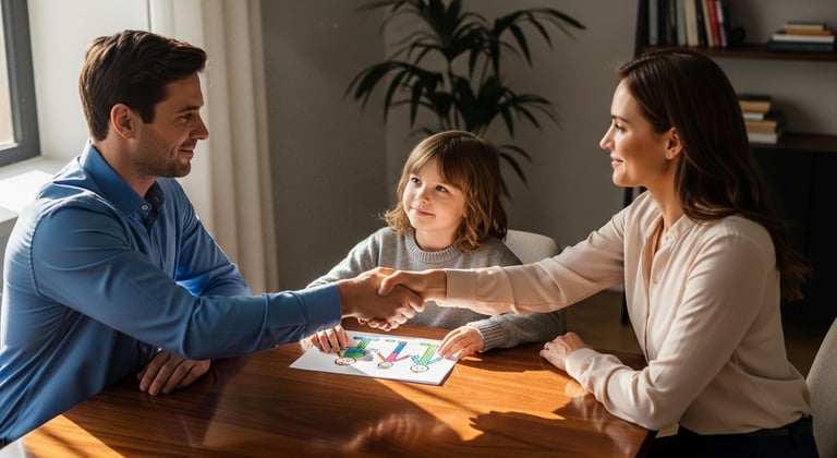 Representação de acordo familiar sobre pensão alimentícia e guarda