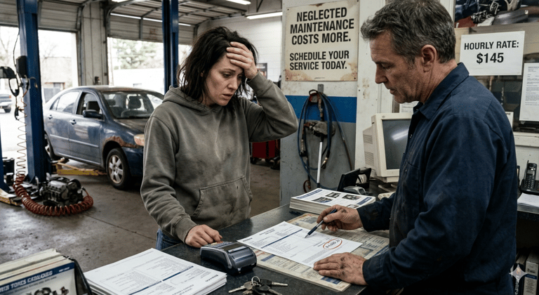 Woman at vehicle repair shop
