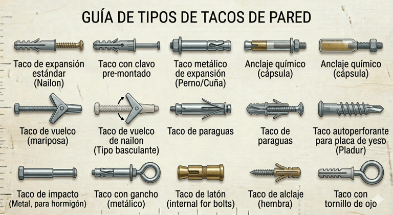 tipos de tacos de pared