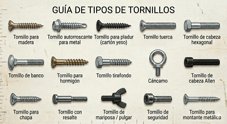 tornillo madera, pladur, metal, hierro tirafondo rosca chapa